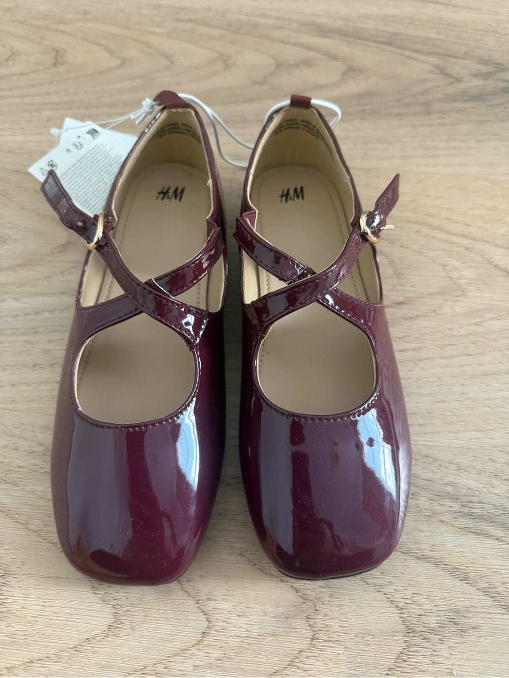 H&M Shiny Mary Jane Flats - Burgundy Patent